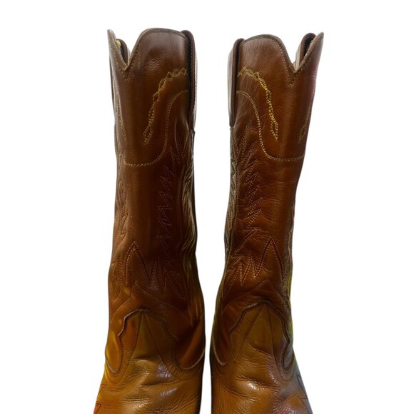 Vintage Cisco Western Leather Boots Mens 9.5 Camel Cowboy Embroidered Riding - Picture 5 of 14